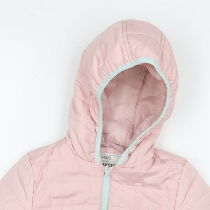 Marks and Spencer Girls Pink Puffer Jacket Jacket Size 6-7 Years Zip