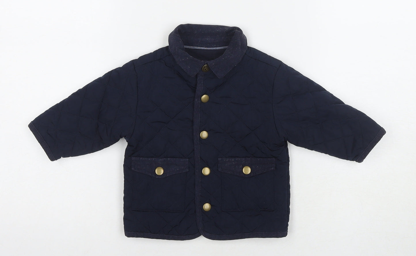 mamas & papas Boys Blue Quilted Jacket Size 6-9 Months Snap
