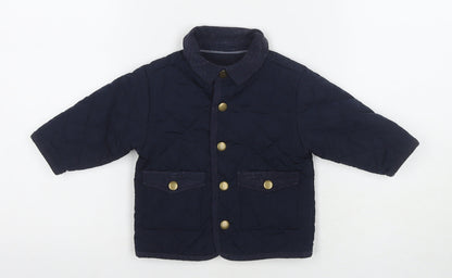 mamas & papas Boys Blue Quilted Jacket Size 6-9 Months Snap