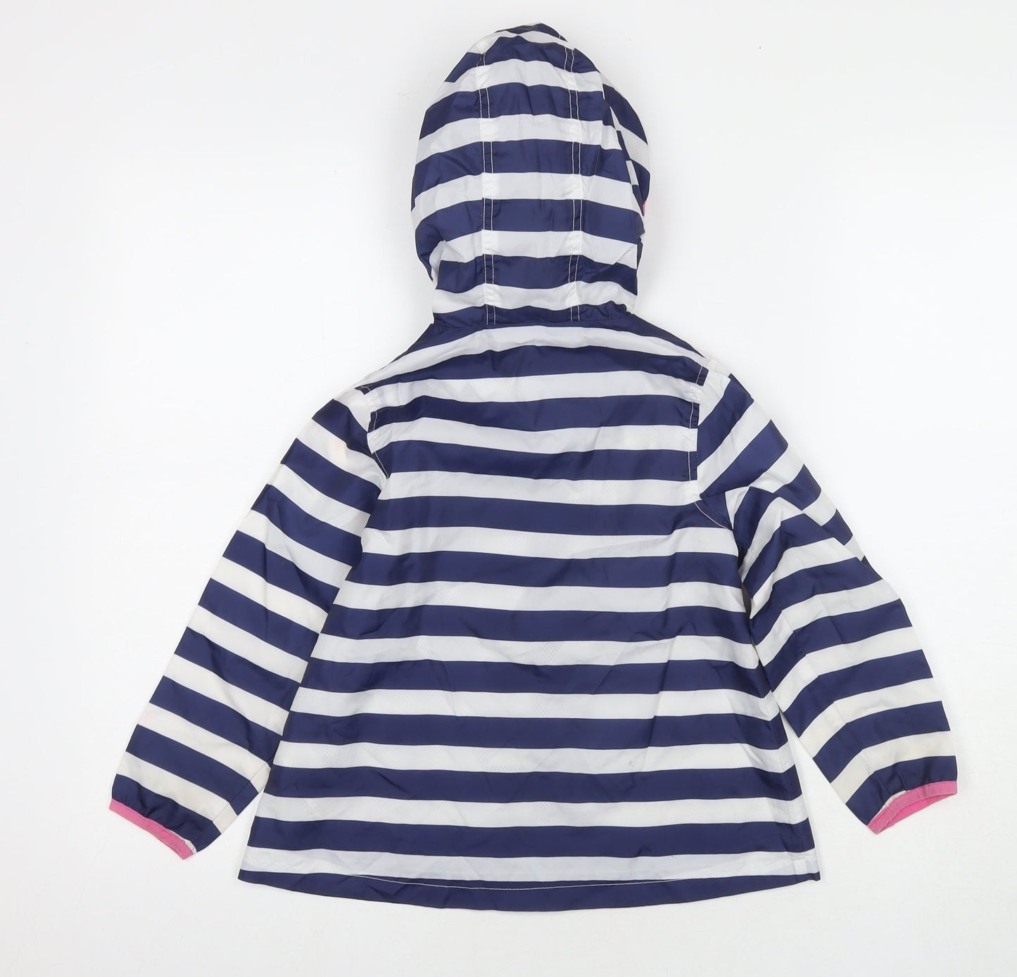 Marks and Spencer Girls Blue Striped Rain Coat Jacket Size 4-5 Years Zip