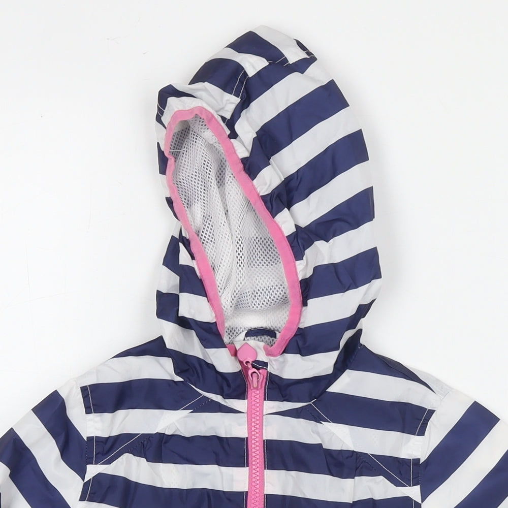 Marks and Spencer Girls Blue Striped Rain Coat Jacket Size 4-5 Years Zip