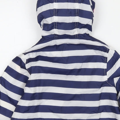Marks and Spencer Girls Blue Striped Rain Coat Jacket Size 4-5 Years Zip