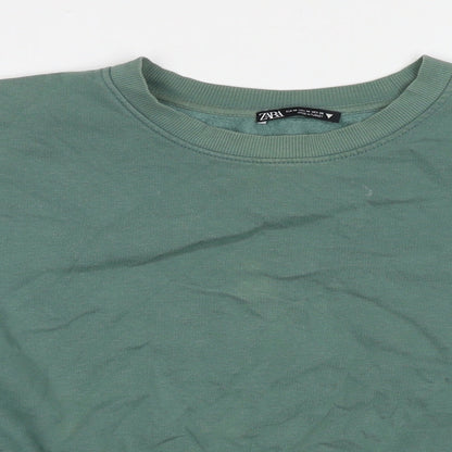 Zara Womens Green Cotton Pullover Sweatshirt Size M Pullover