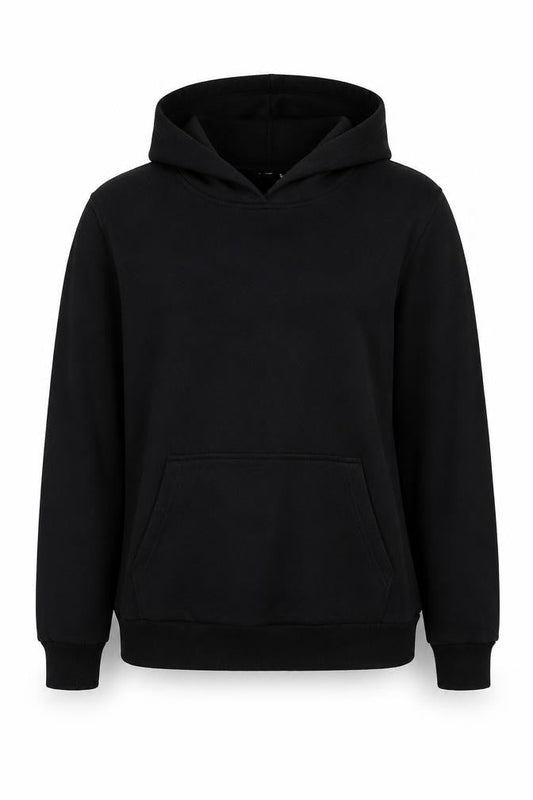 Front view of ASOS women’s black cotton pullover sweatshirt, size UK 8, pullover