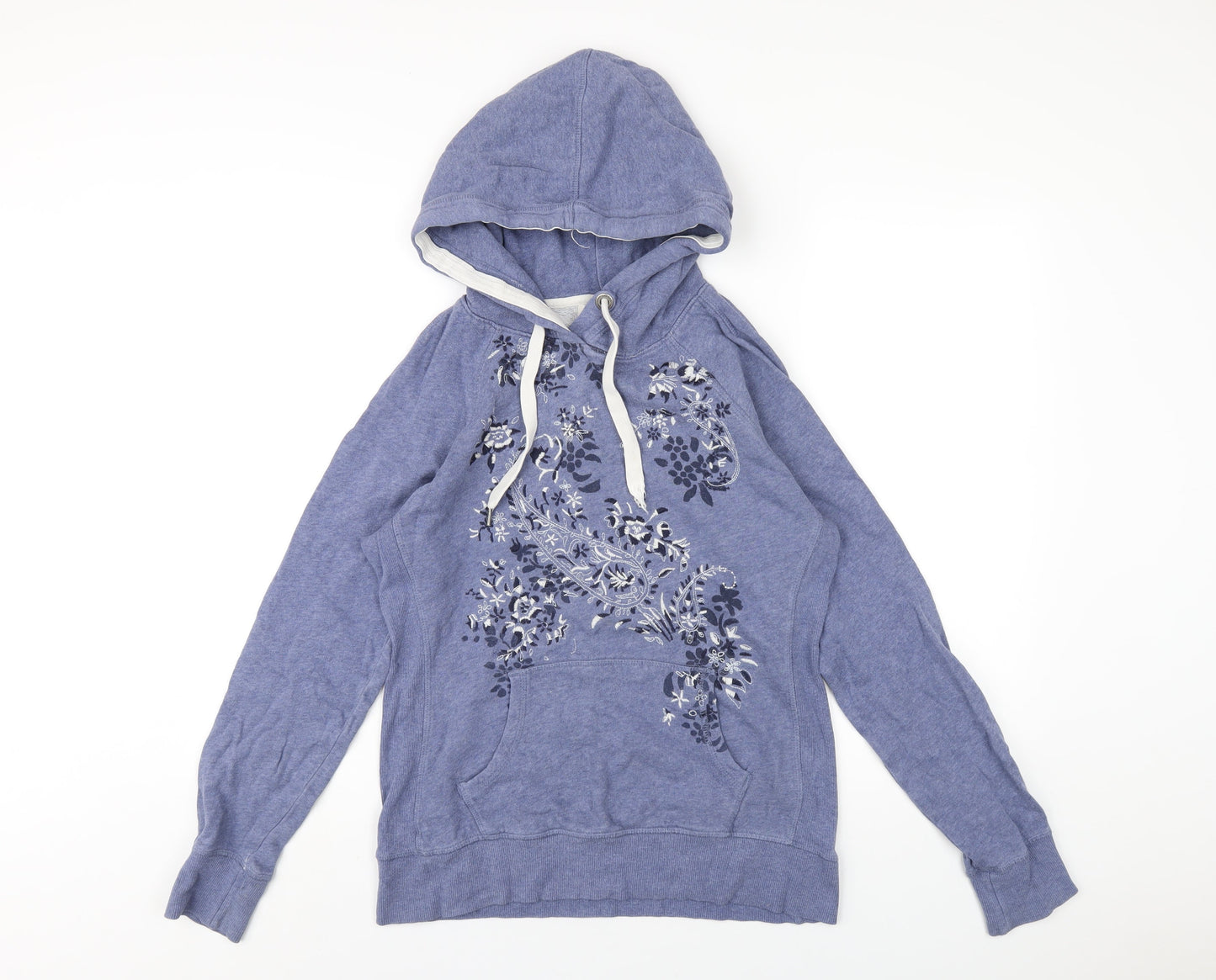 H&M Womens Blue Floral Cotton Pullover Hoodie Size M Pullover