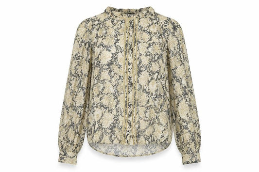Marks & Spencer Womens Beige Animal Print Viscose Basic Blouse Size 10 Round Neck - Snake Print