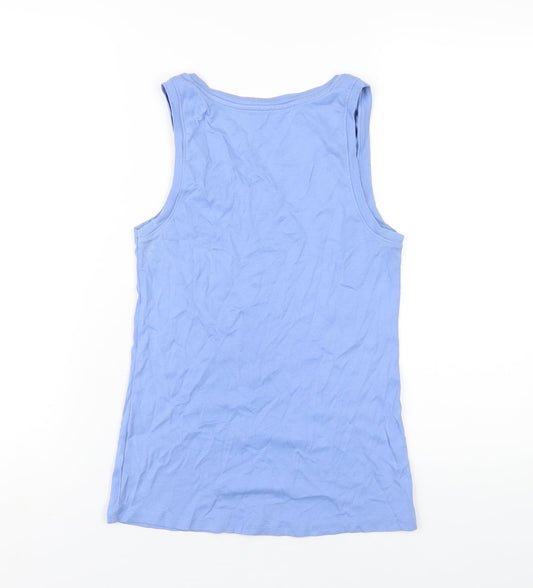 John Lewis Womens Blue Cotton Basic Tank Size 12 Scoop Neck