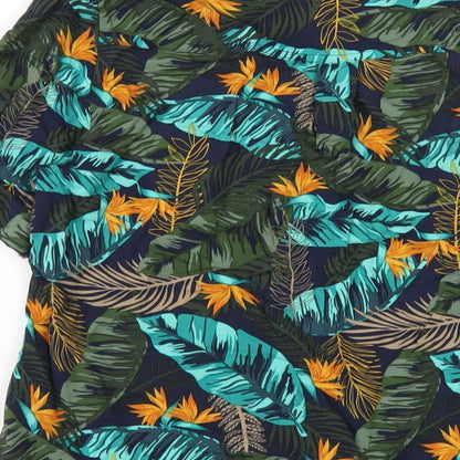 EWM Womens Blue Geometric Viscose Basic T-Shirt Size 10 V-Neck