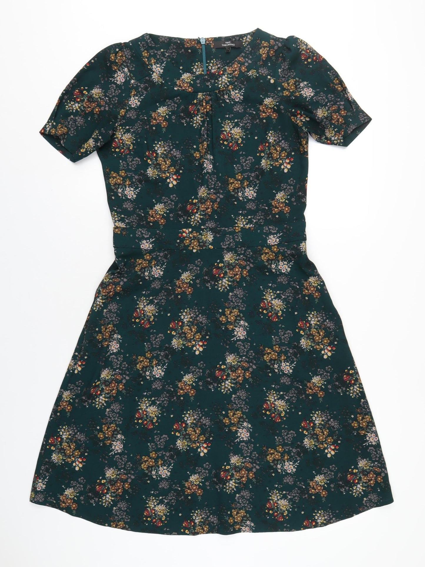 NEXT Womens Green Floral Polyester A-Line Size 8 Round Neck Zip