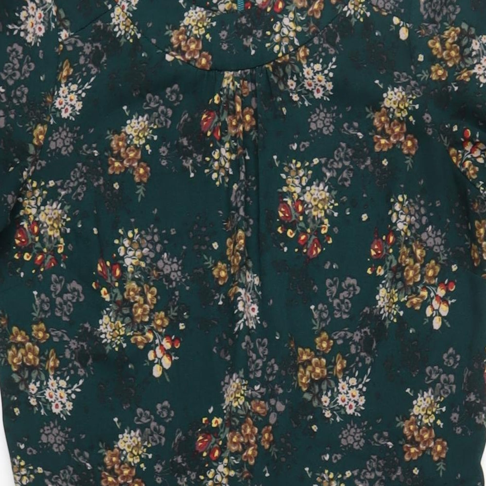 NEXT Womens Green Floral Polyester A-Line Size 8 Round Neck Zip