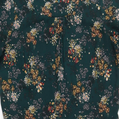 NEXT Womens Green Floral Polyester A-Line Size 8 Round Neck Zip