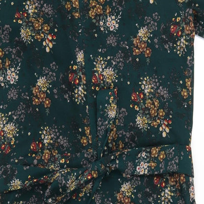 NEXT Womens Green Floral Polyester A-Line Size 8 Round Neck Zip