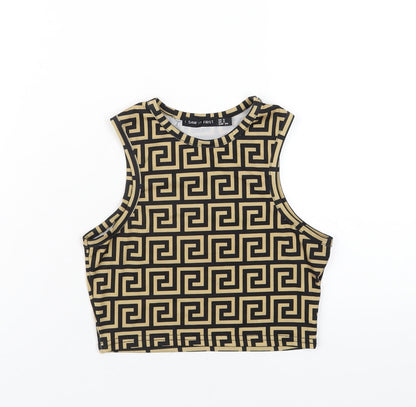 I SAW IT FIRST Womens Beige Geometric Polyester Cropped Tank Size 6 Round Neck