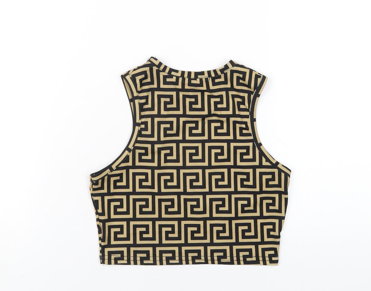 I SAW IT FIRST Womens Beige Geometric Polyester Cropped Tank Size 6 Round Neck