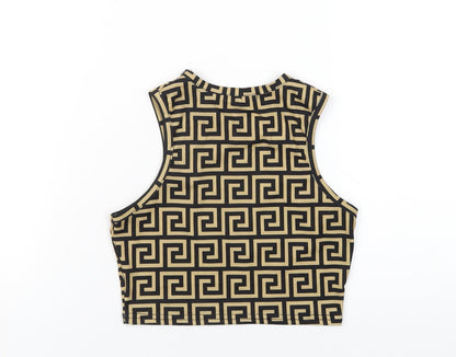 I SAW IT FIRST Womens Beige Geometric Polyester Cropped Tank Size 6 Round Neck