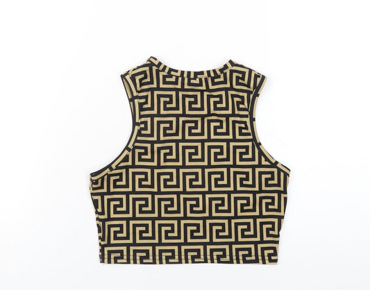 I SAW IT FIRST Womens Beige Geometric Polyester Cropped Tank Size 6 Round Neck