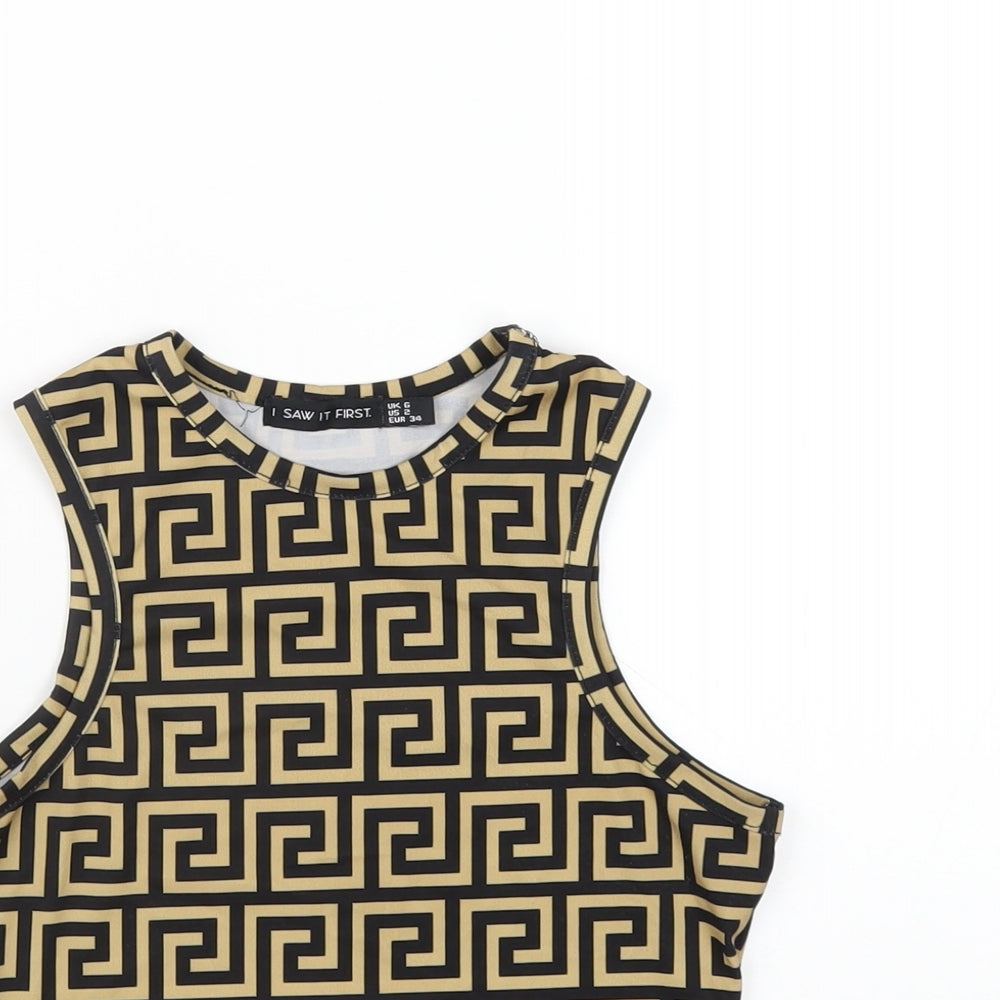 I SAW IT FIRST Womens Beige Geometric Polyester Cropped Tank Size 6 Round Neck