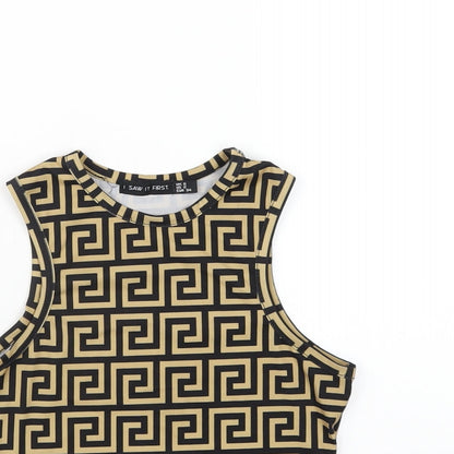 I SAW IT FIRST Womens Beige Geometric Polyester Cropped Tank Size 6 Round Neck