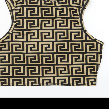 I SAW IT FIRST Womens Beige Geometric Polyester Cropped Tank Size 6 Round Neck