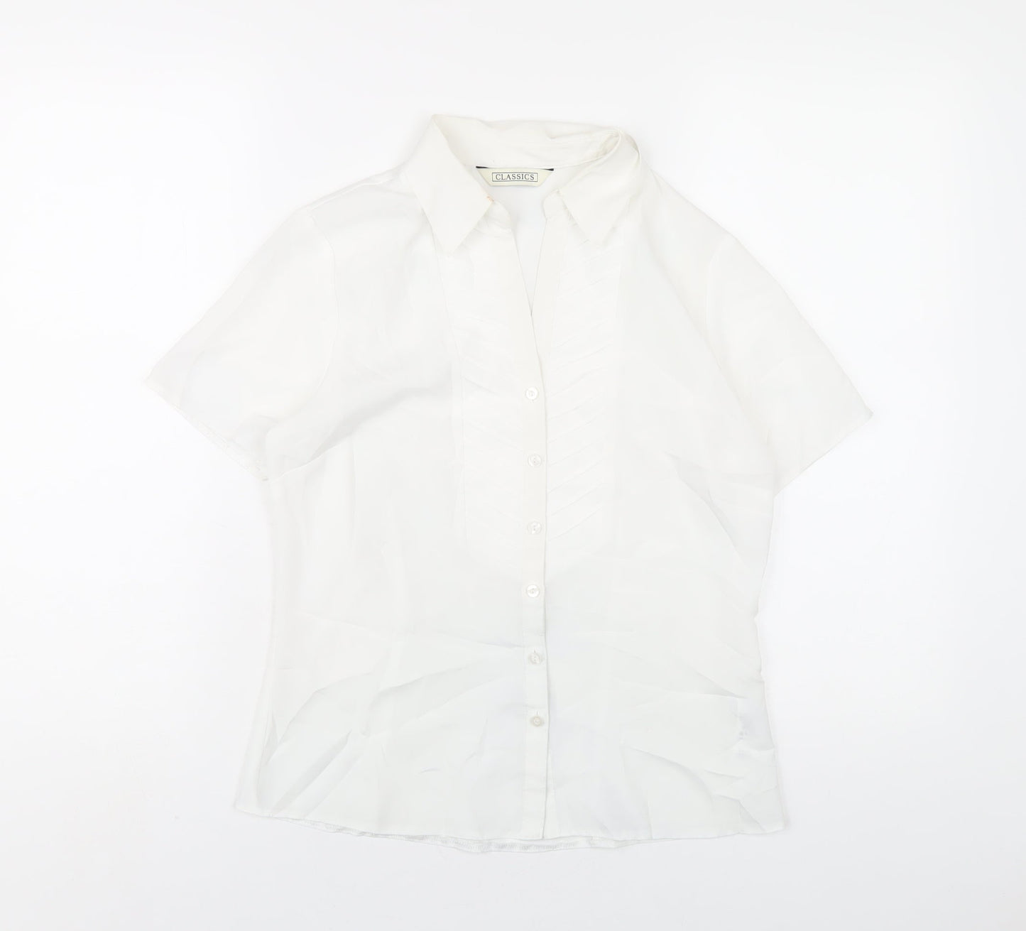 Classics Womens White Polyester Basic Button-Up Size 8 Collared