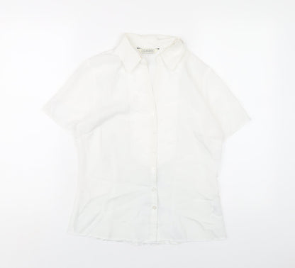 Classics Womens White Polyester Basic Button-Up Size 8 Collared
