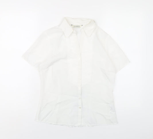 Classics Womens White Polyester Basic Button-Up Size 8 Collared