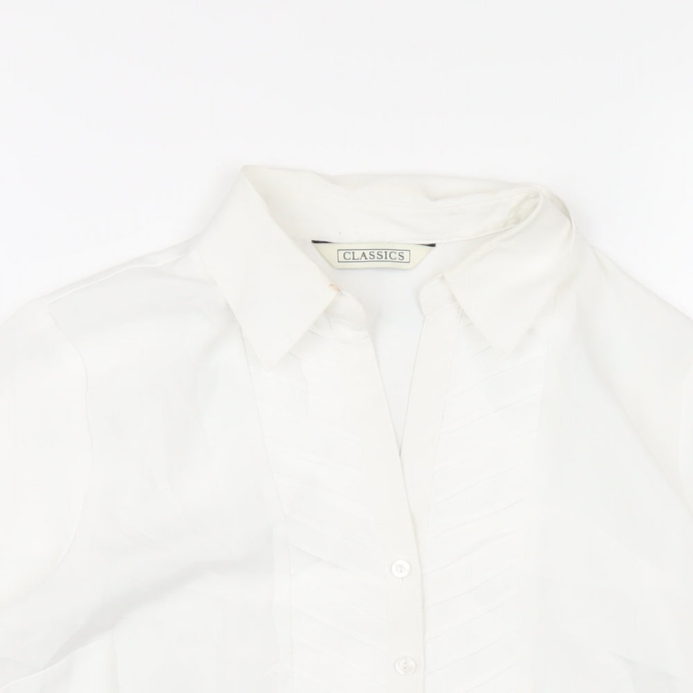 Classics Womens White Polyester Basic Button-Up Size 8 Collared