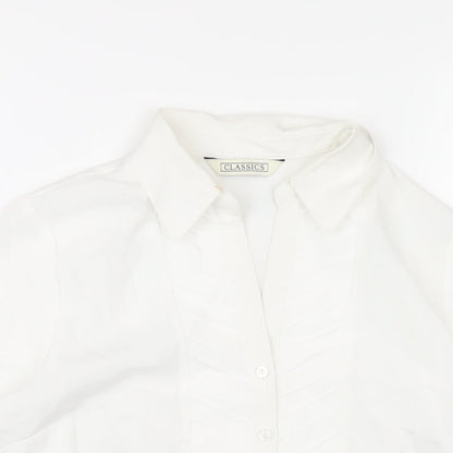 Classics Womens White Polyester Basic Button-Up Size 8 Collared
