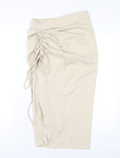 PRETTYLITTLETHING Womens Beige Polyester A-Line Skirt Size 10 Zip