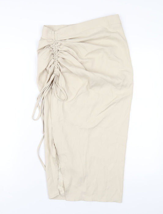 PRETTYLITTLETHING Womens Beige Polyester A-Line Skirt Size 10 Zip
