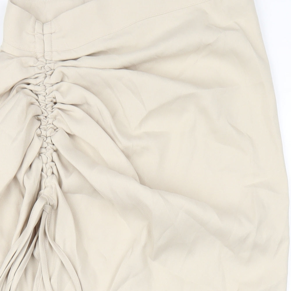 PRETTYLITTLETHING Womens Beige Polyester A-Line Skirt Size 10 Zip