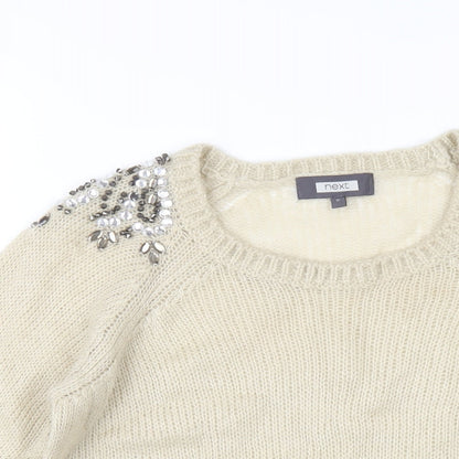 NEXT Womens Beige Round Neck Acrylic Pullover Jumper Size 10