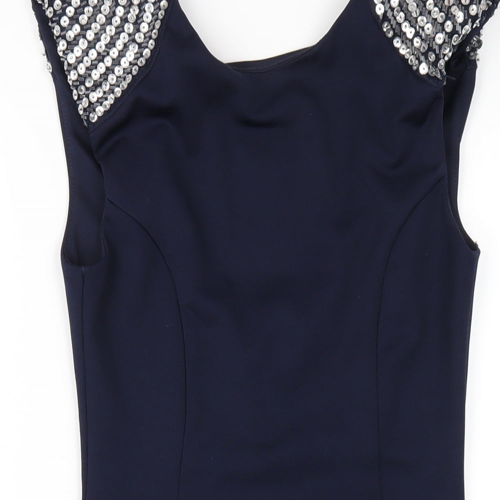 Miss Selfridge Womens Blue Polyester Bodycon Size 8 Round Neck Zip