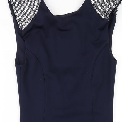 Miss Selfridge Womens Blue Polyester Bodycon Size 8 Round Neck Zip