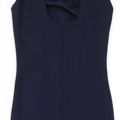 Miss Selfridge Womens Blue Polyester Bodycon Size 8 Round Neck Zip