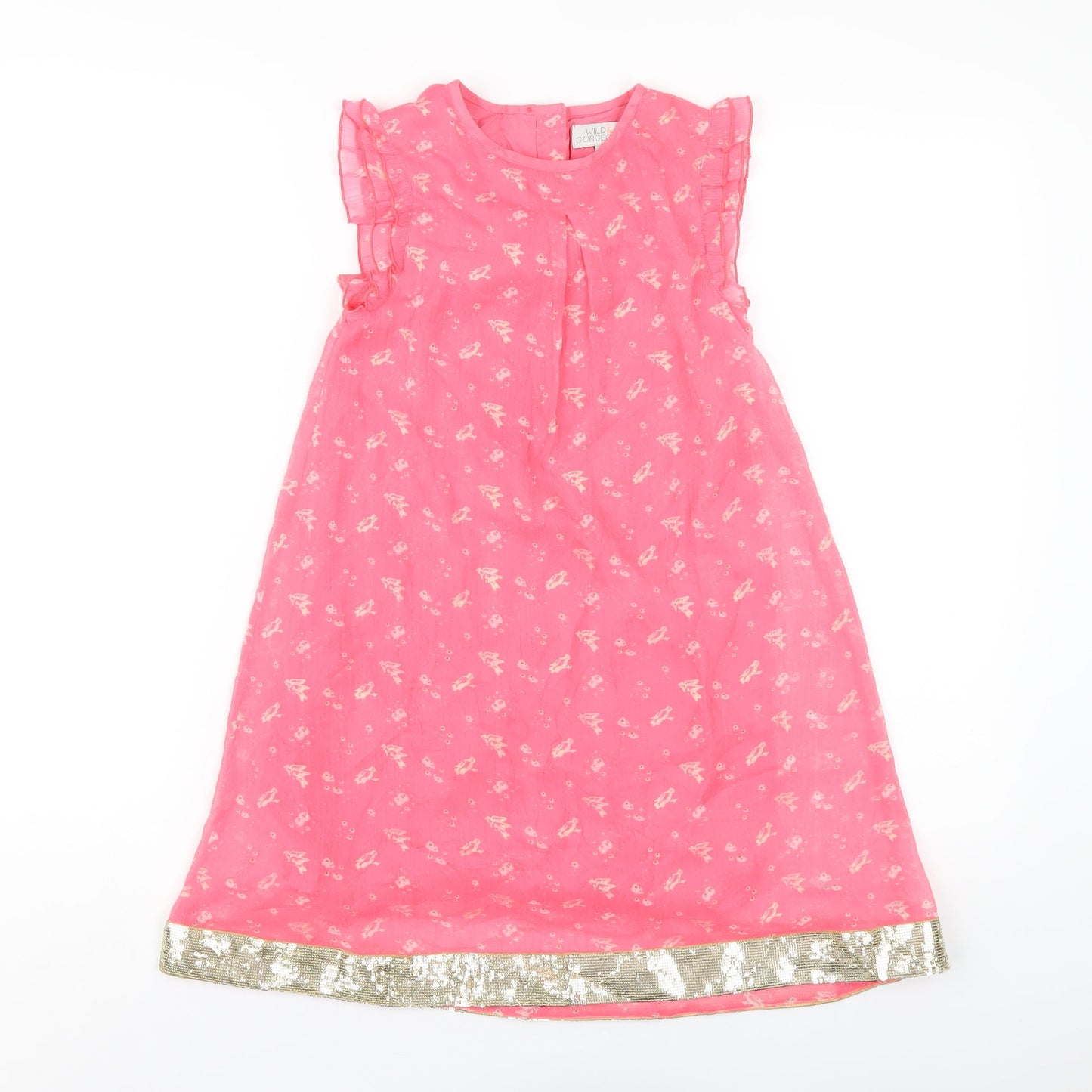 Wild & Gorgeous Girls Pink Polyester A-Line Size 8-9 Years Round Neck Button