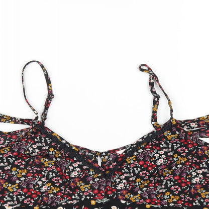 Miss Selfridge Womens Black Floral Polyester Camisole T-Shirt Size 8 V-Neck