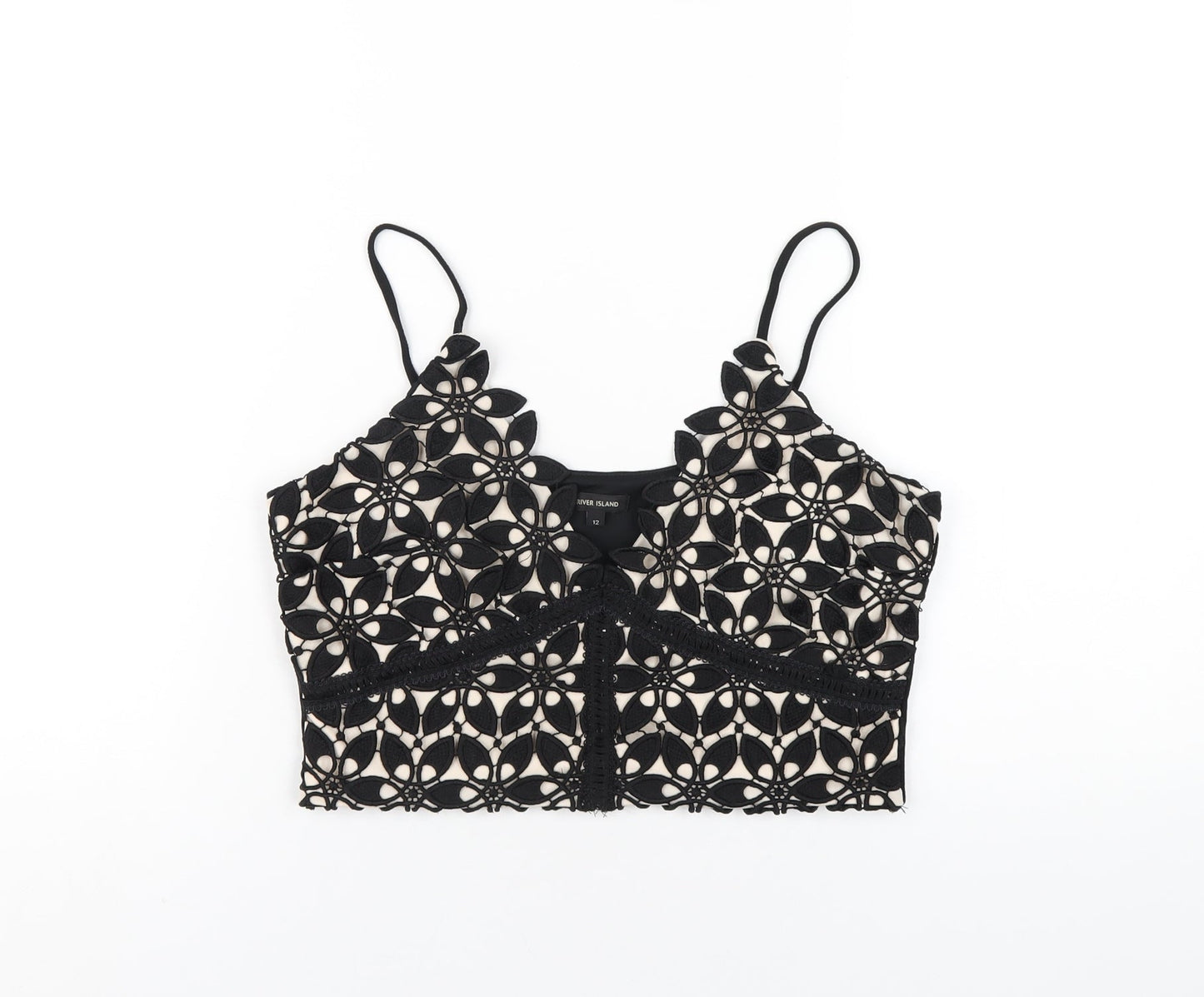 Womens UK Size 12 River Island Black Cropped T-Shirt