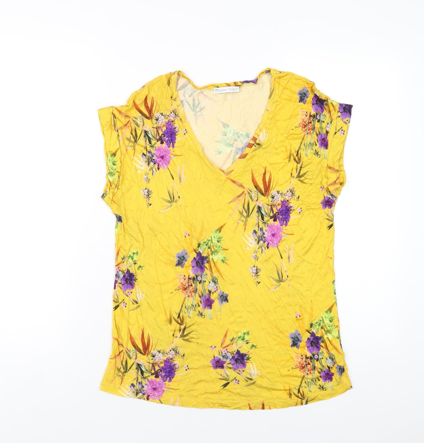 Womens UK Size S Zara Yellow Basic T-Shirt