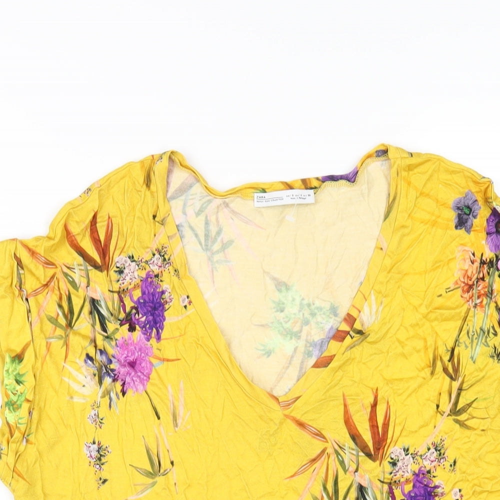 Womens UK Size S Zara Yellow Basic T-Shirt