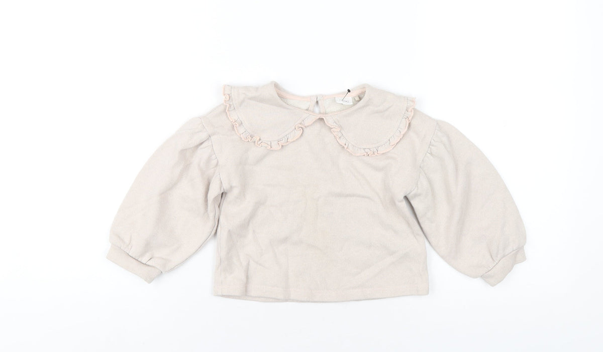 Next Girls Beige Cotton Pullover Sweatshirt Size 2-3 Years Button