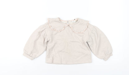 Next Girls Beige Cotton Pullover Sweatshirt Size 2-3 Years Button