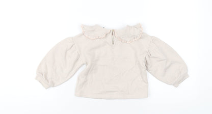 Next Girls Beige Cotton Pullover Sweatshirt Size 2-3 Years Button