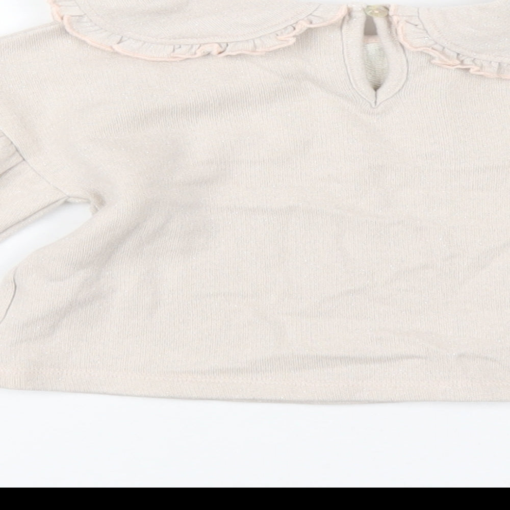 Next Girls Beige Cotton Pullover Sweatshirt Size 2-3 Years Button