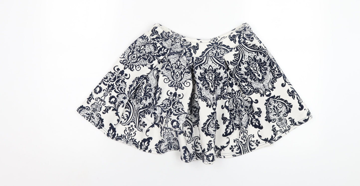 Boohoo Womens Blue Geometric Polyester Skater Skirt Size 10