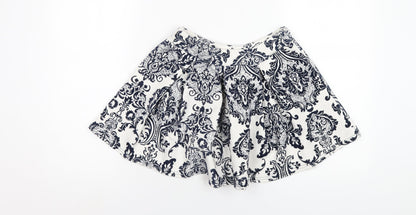 Boohoo Womens Blue Geometric Polyester Skater Skirt Size 10