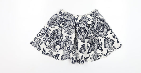 Boohoo Womens Blue Geometric Polyester Skater Skirt Size 10