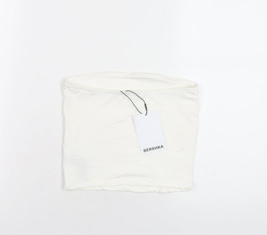 Bershka Womens White Polyamide Basic T-Shirt Size S Square Neck