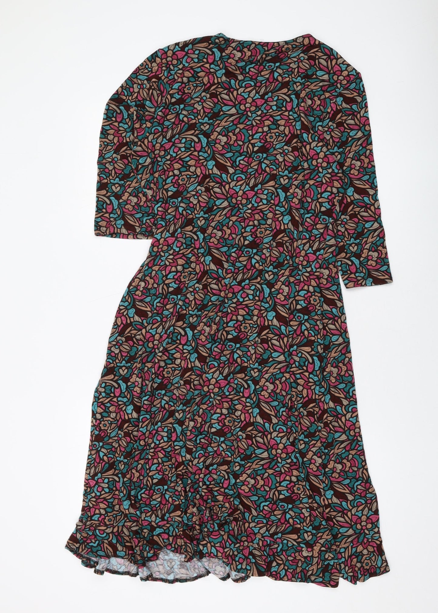 Kaliko Womens Multicoloured Geometric Viscose Wrap Dress Size 16 V-Neck Tie