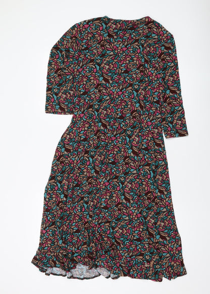 Kaliko Womens Multicoloured Geometric Viscose Wrap Dress Size 16 V-Neck Tie